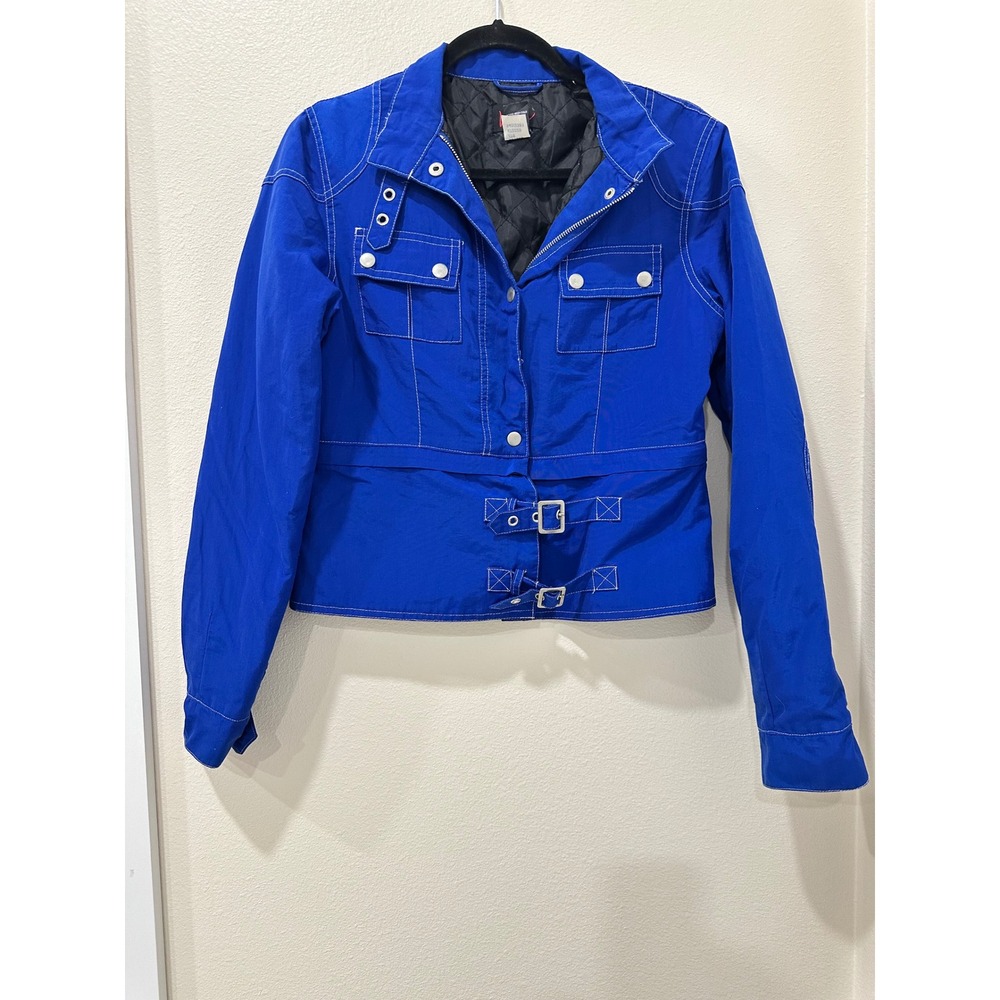 Vintage Via (Victoria Secret) Blue Moto Jacket Contrast Stitch Buckle Small
